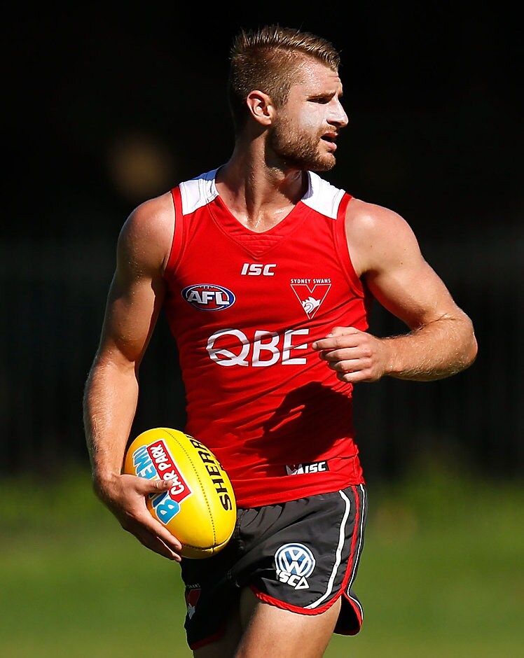 AFL 2016 Training - Sydney Swans 230216 SYDNEY, AUSTRALIA - FEBRUARY 23: Harry Marsh of the Swans in action during the Sydney Swans training session at Lakeside Oval in Sydney on February 23, 2016. (Photo by Michael Willson/AFL Media)